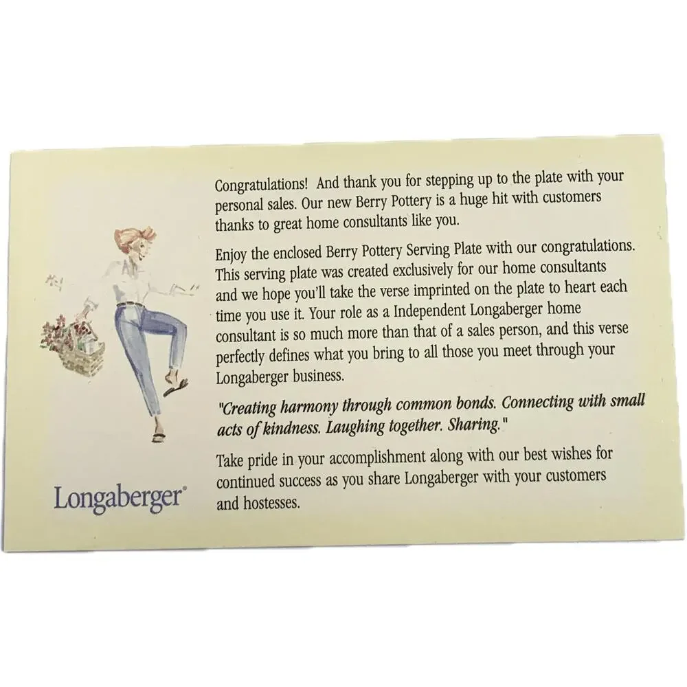 Longaberger Berry Serving Plate 10 inch Cream Fruit Motif Verse 31144‎